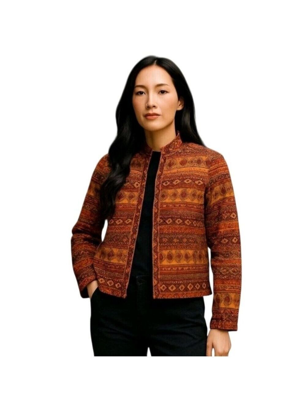 August Max Orange Southwestern Open Front Blazer Jacket M